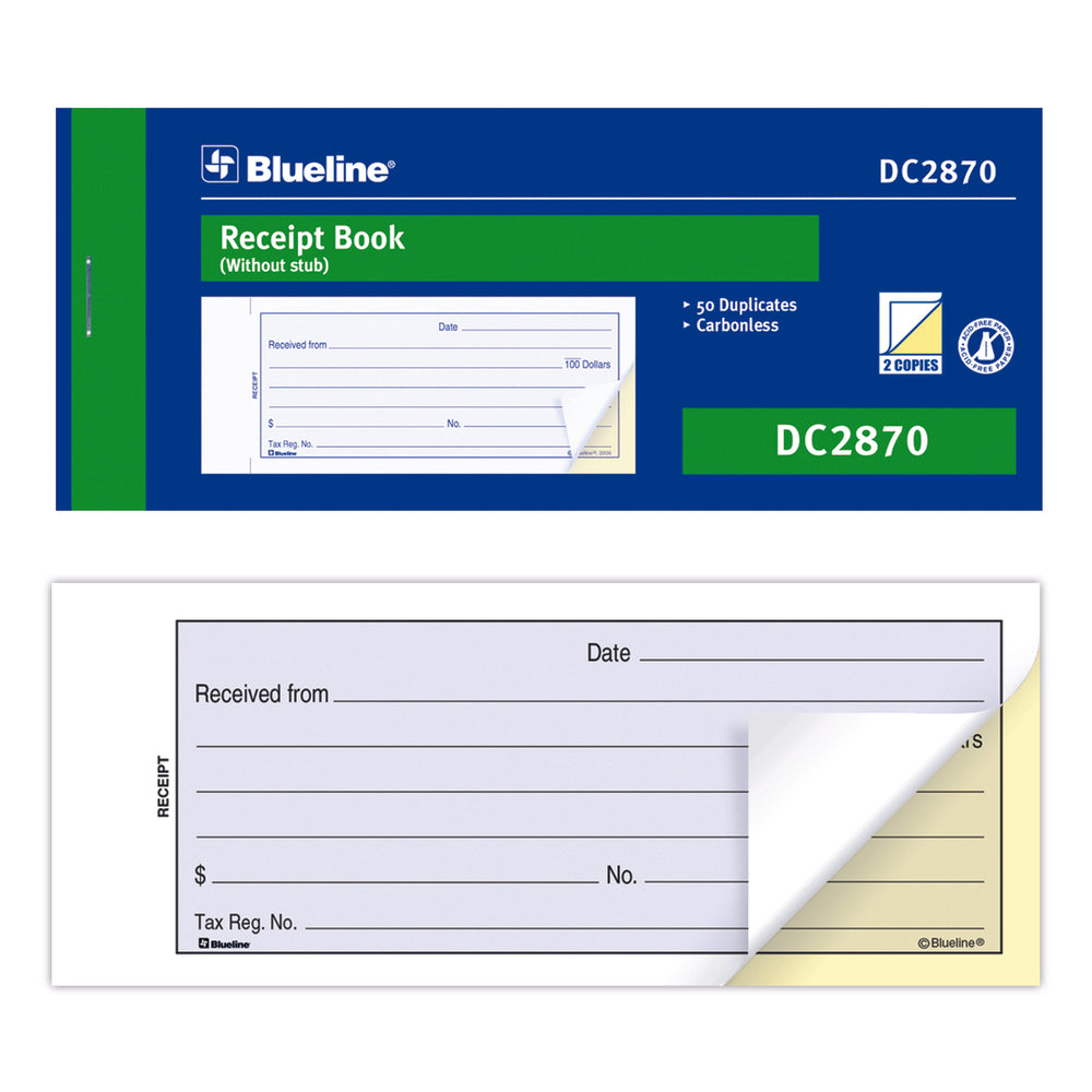 Blueline DCB2870 Bilingual Receipt Book - 50 Duplicates