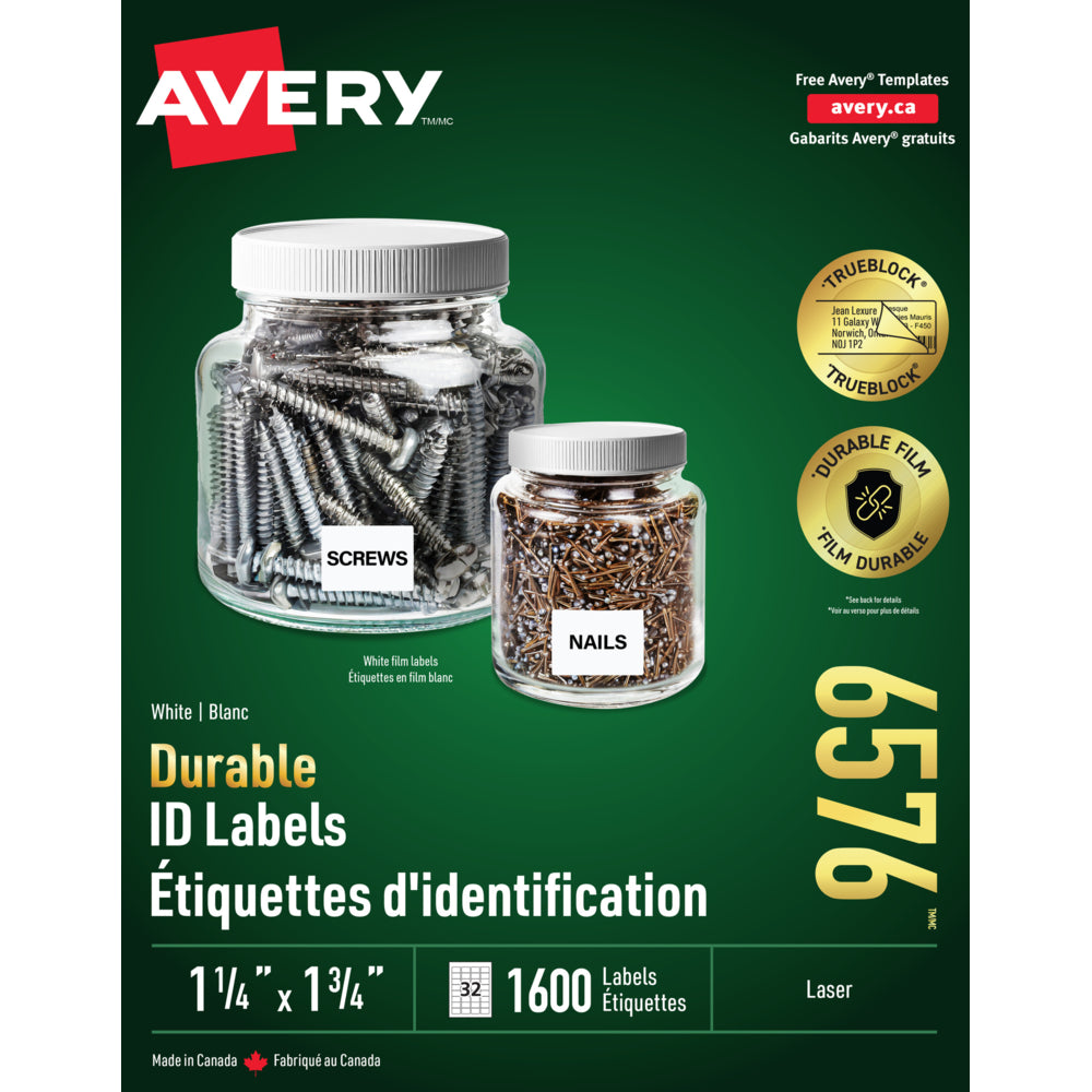 Avery White Laser Durable I.D. Labels, 1-3/4" x 1-1/4", 1600 Pack (06576)