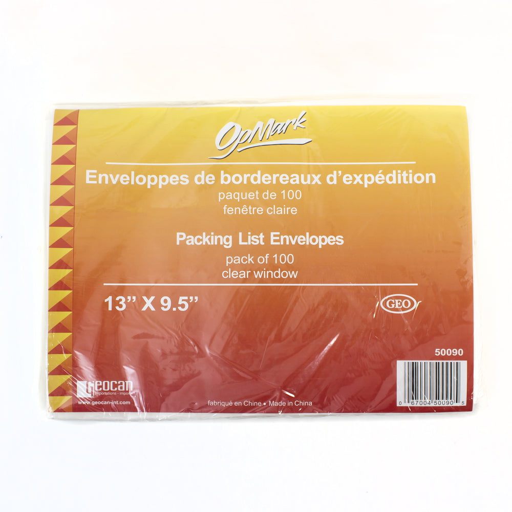 Enveloppes de bordereau d'expédition Geocan à fenêtre complète - 33 cm de largeur x 24 cm de longueur - Paquet de 100