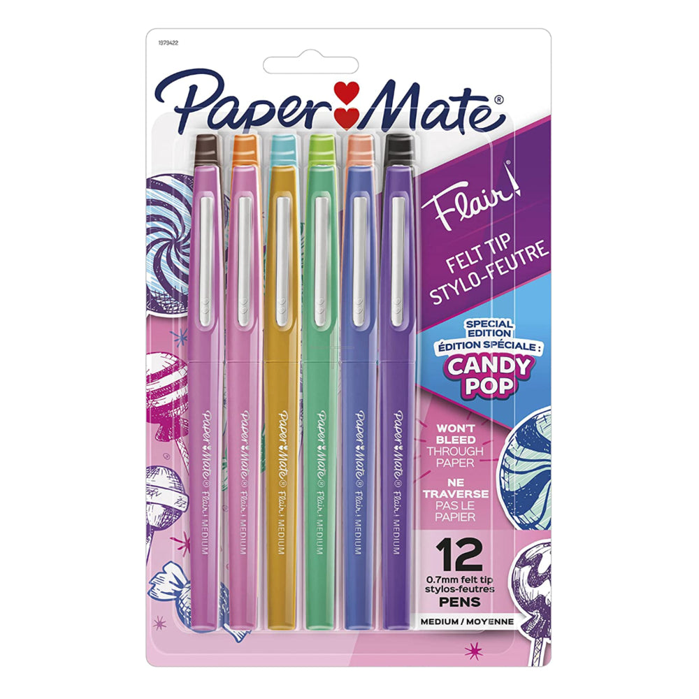 Feutres Paper Mate Flair Candy Pop - 0,7 mm - Couleurs assorties - Lot de 12