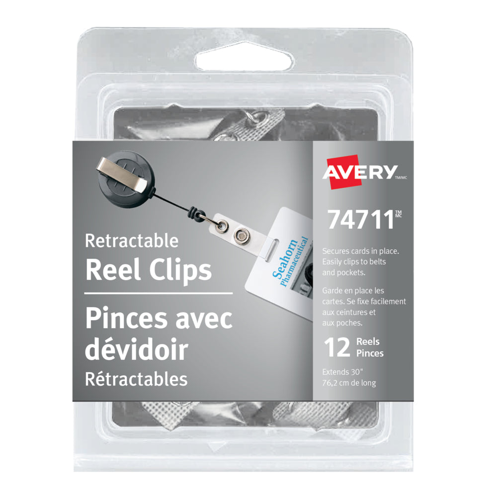Avery Retractable Reel Clips, 30", 12 Pack, (74711)