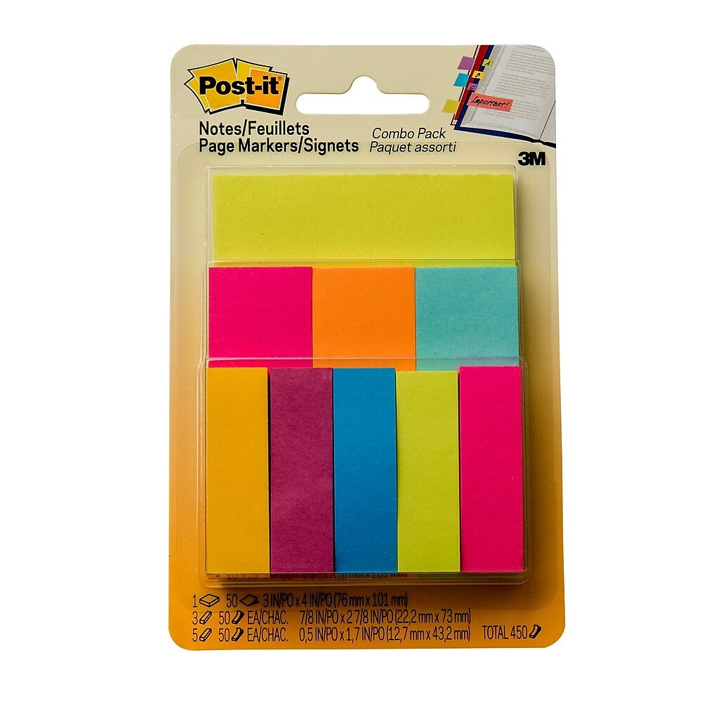 Notes Post-it et marque-pages, tailles et couleurs assorties