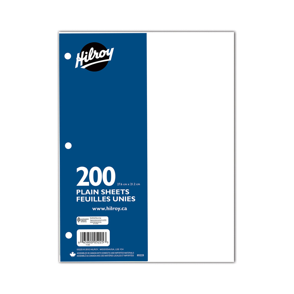 Recharges de papier ordinaire Hilroy - Non ligné - Blanc - Paquet de 200