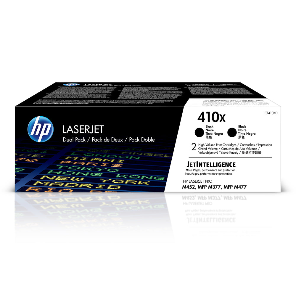 Cartouche de toner noir d'origine HP 410X (CF410XD) LaserJet, rendement élevé, paquet de 2