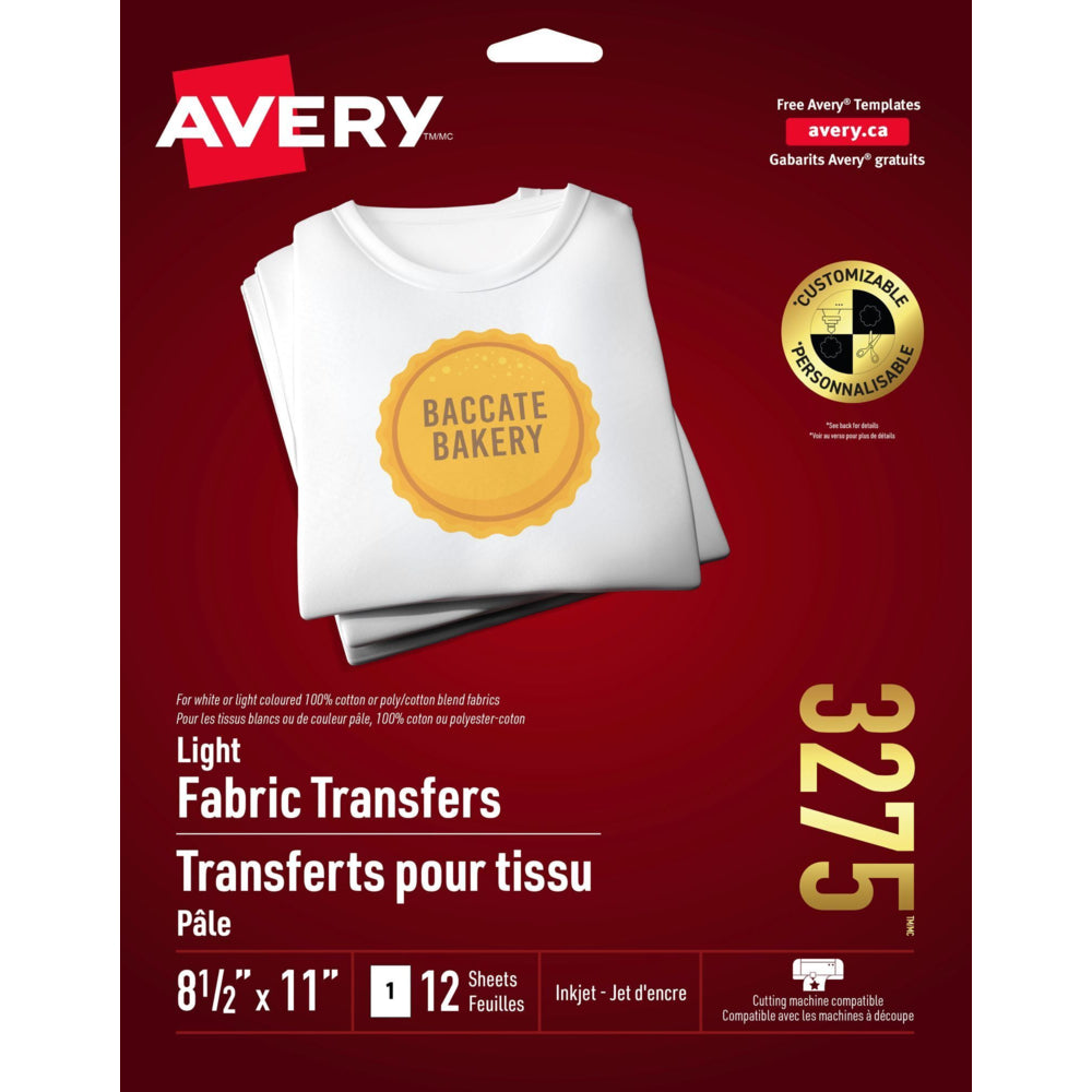 Avery Light T-Shirt Transfers, Inkjet, 8-1/2" x 11", 12 Pack (03275)