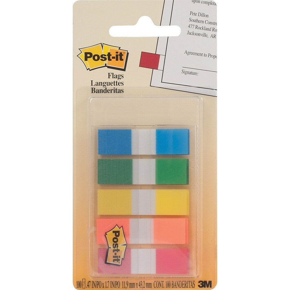 Étiquettes Post-it, 12 x 43 mm, couleurs assorties, paquet de 5