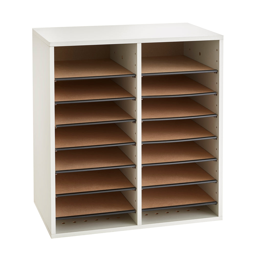Safco 16 Compartment Wooden Literature Organizers with Adjustable Shelves - Grey