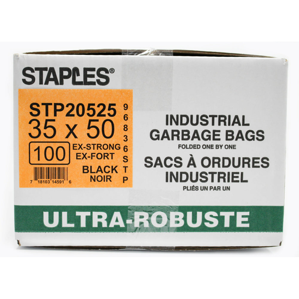 Staples Industrial Extra-Strong Garbage Bags, 35" x 50", Black, 100 Pack