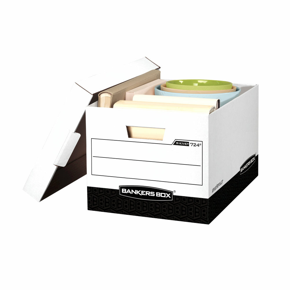 Boîte de rangement robuste Bankers Box R-Kive, format lettre/légal, blanc/noir, paquet de 12
