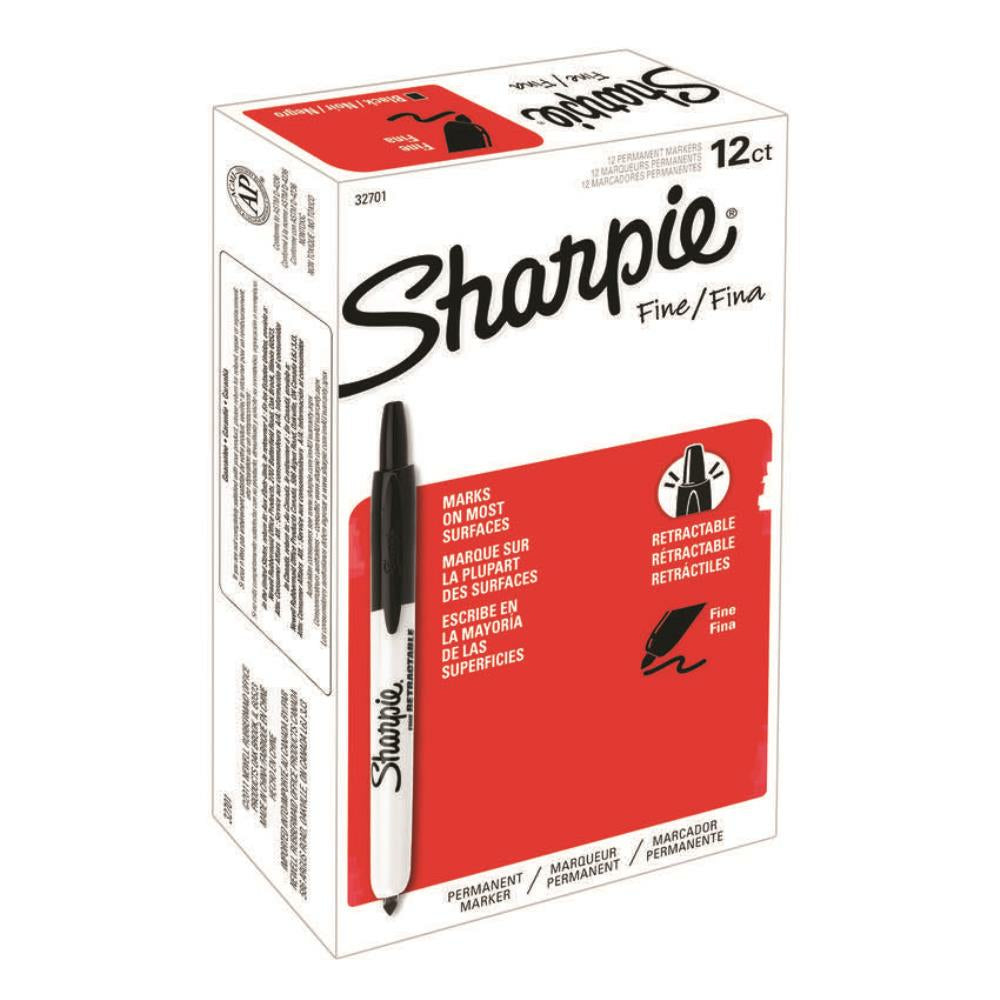 Sharpie Permanent Markers - Retractable - Fine Tip - Black - 12 Pack