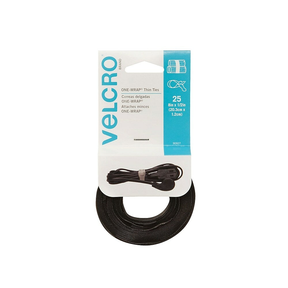 Attaches Velcro réutilisables, noires, paquet de 25