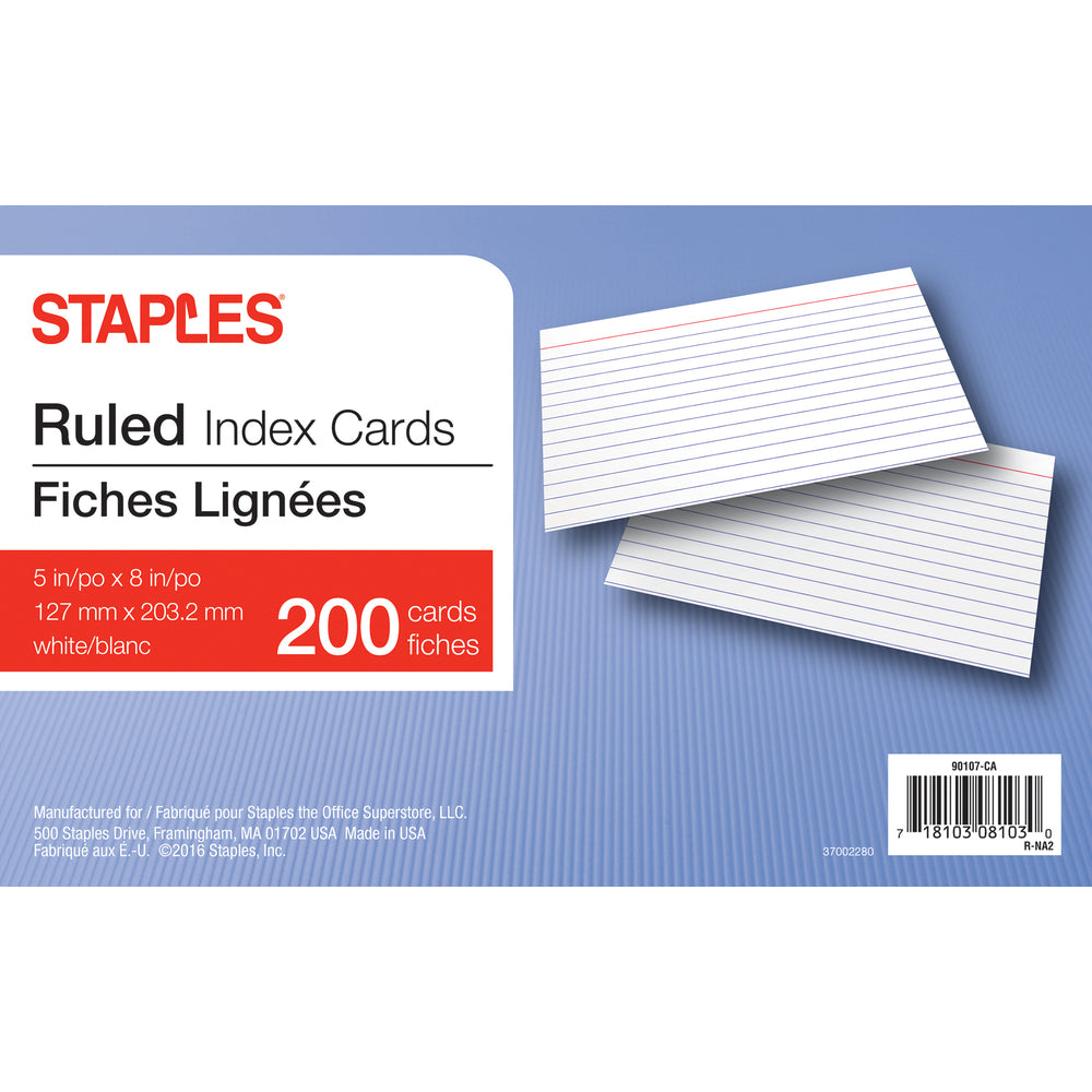 Fiches blanches lignées Staples - 5" x 8"