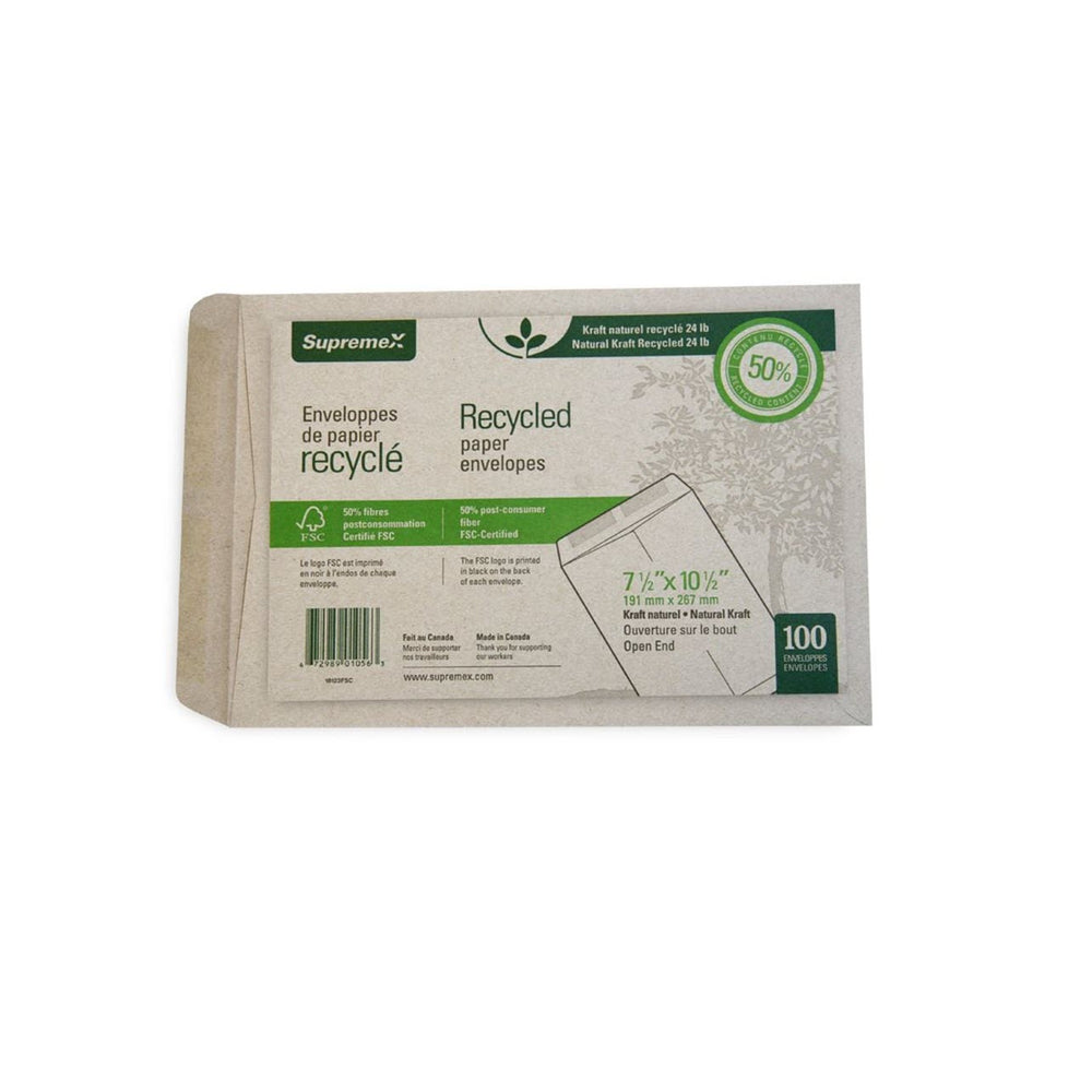 Enveloppes pour catalogue Supremex en papier kraft naturel robuste, à extrémité ouverte – 11 kg – 19,5 x 26,5 cm – Naturel – Paquet de 100