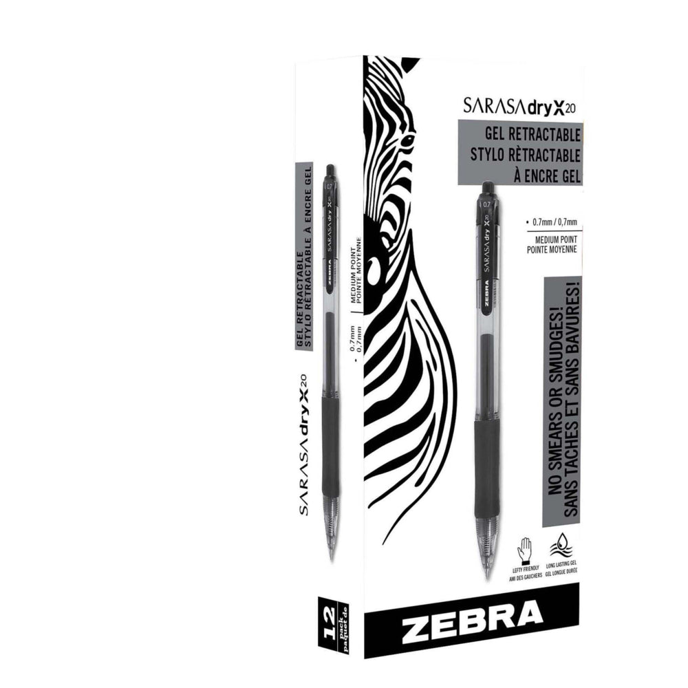Stylo à encre gel rétractable Zebra Sarasa - Pointe moyenne - 0,7 mm - Encre indigo - Lot de 12