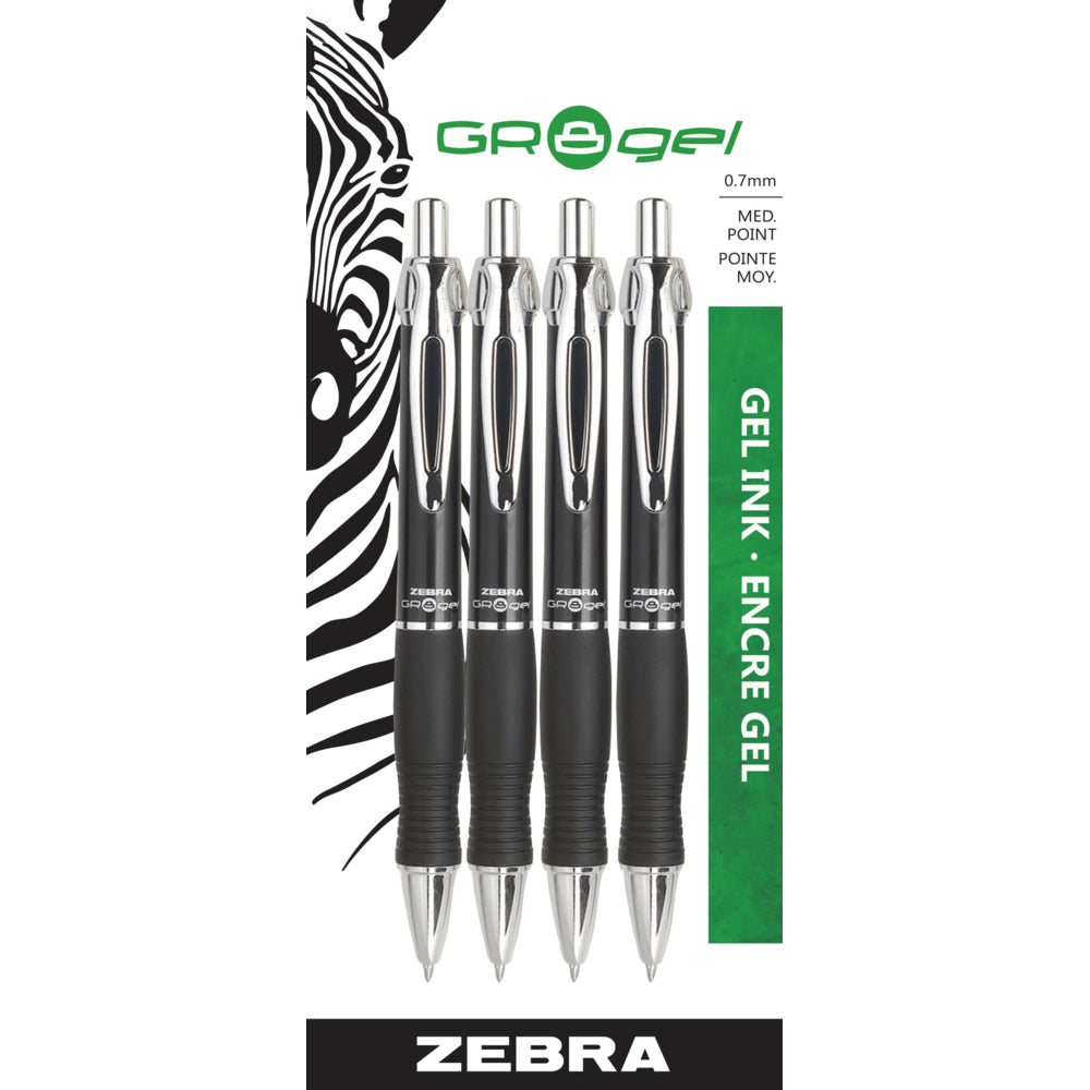 Zebra GR8 Rettractable Gel Pen - 0.7 mm - Black Ink - 4 Pack