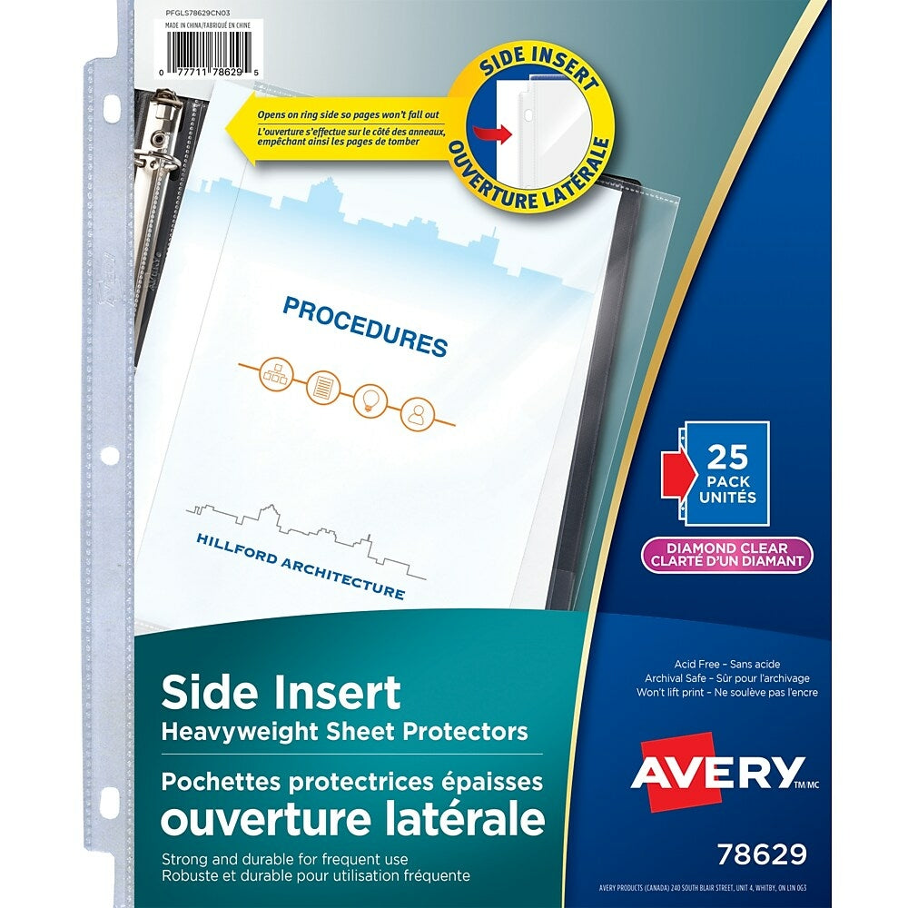 Protège-feuilles latéraux Avery, transparent diamant, paquet de 25 (78629)