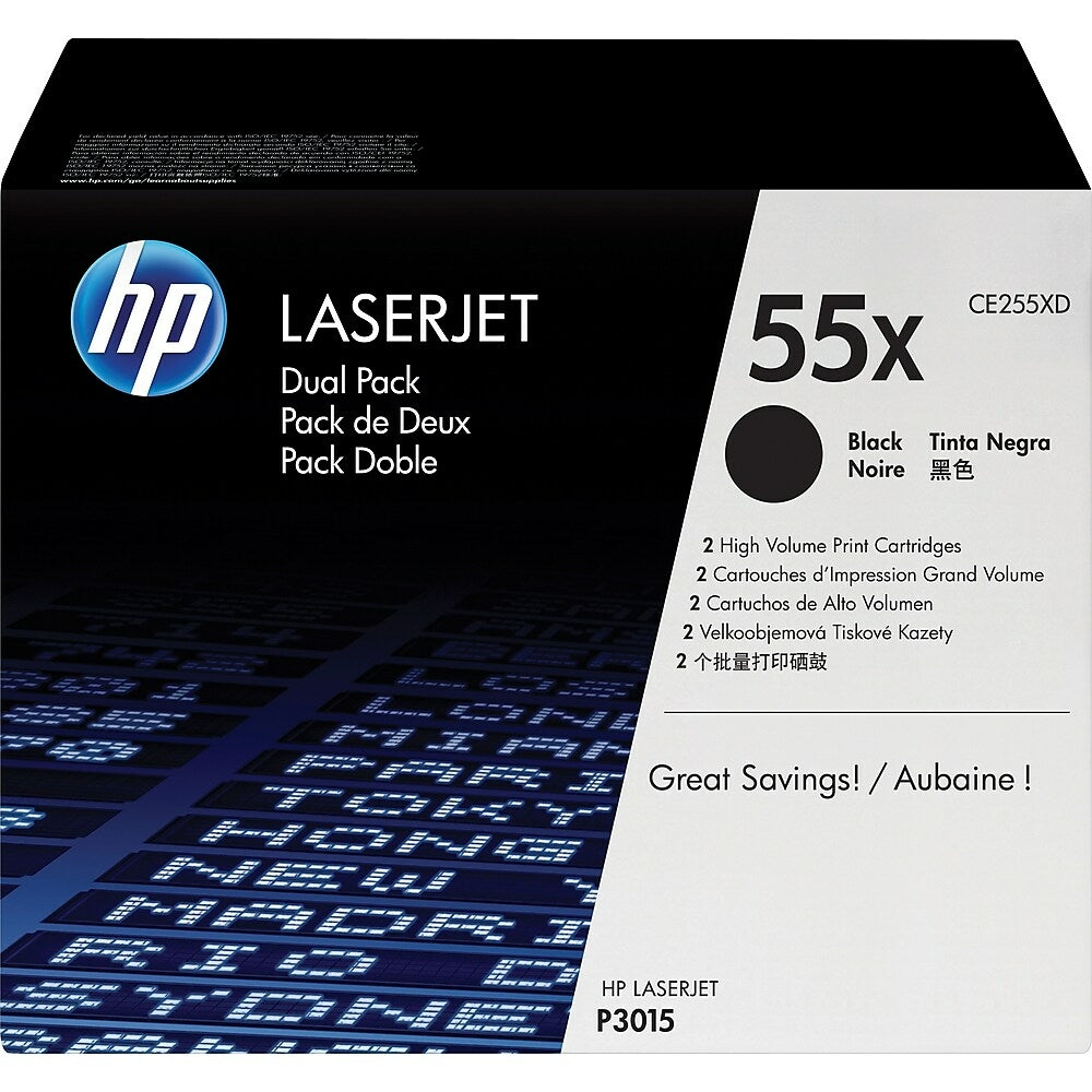 Cartouches de toner HP 55X (CE255XD) LaserJet noir haute capacité d'origine, lot de 2