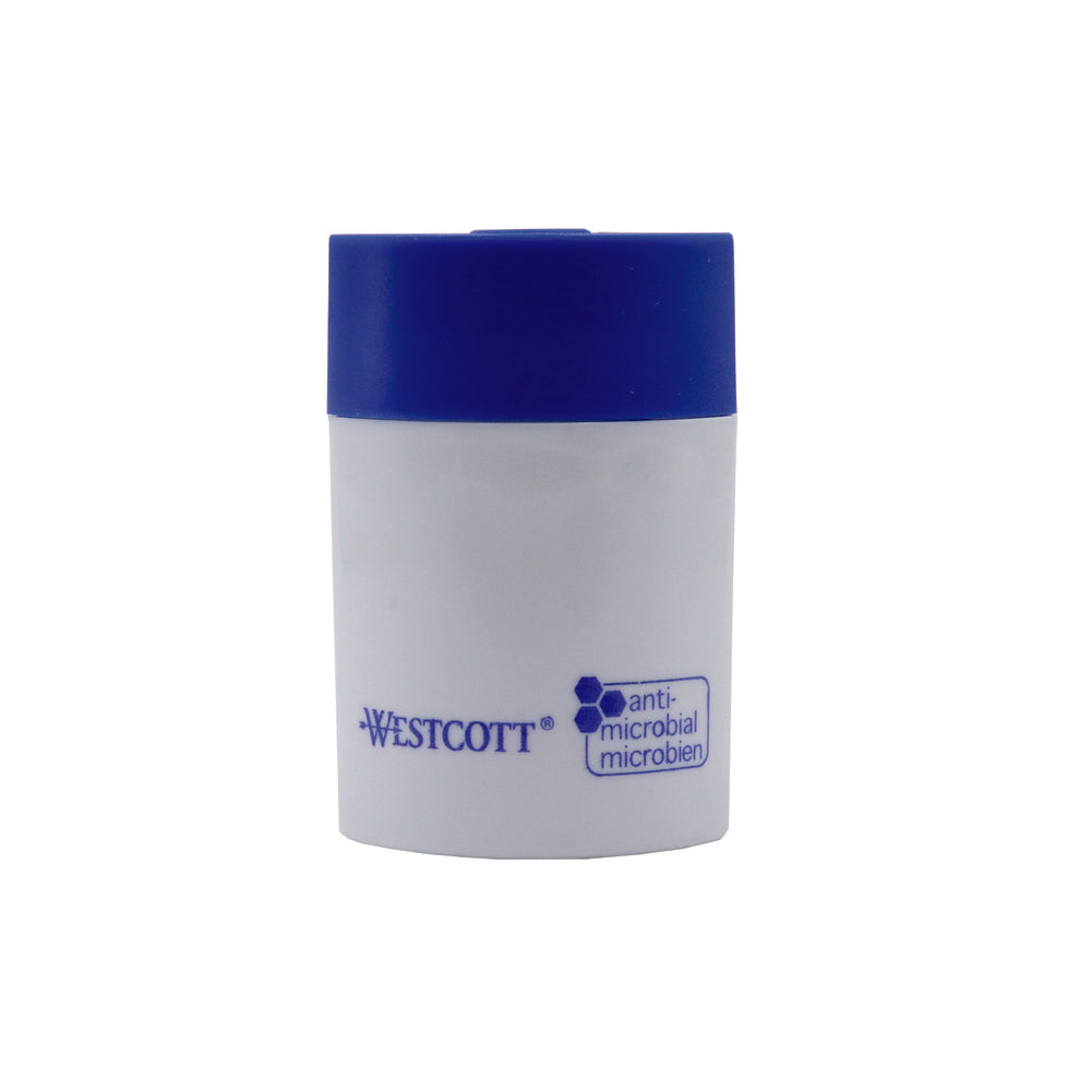 Westcott KleenEarth Antimicrobial Single Hole Pencil Sharpener - Manual - White/Blue