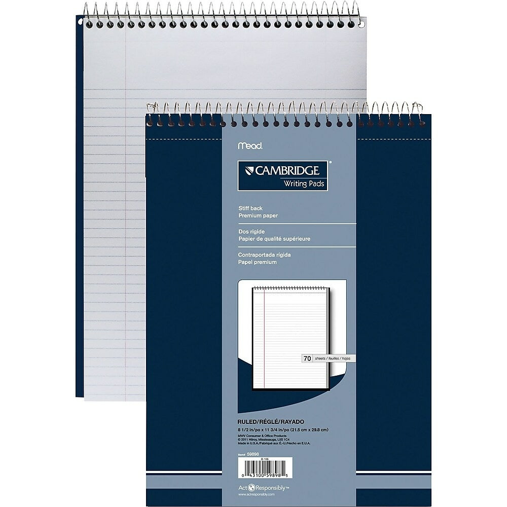 Cambridge Premium Note Pad, 8-1/2" x 11-3/4", 70 Sheets, College-Ruled