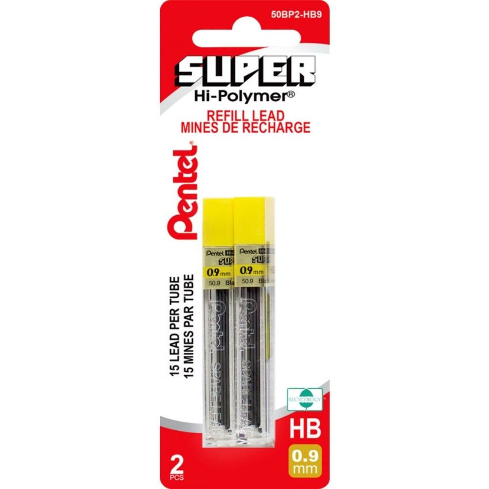 Mines de rechange Pentel Hi-Polymer, 0,9 mm, qualité HB, lot de 2