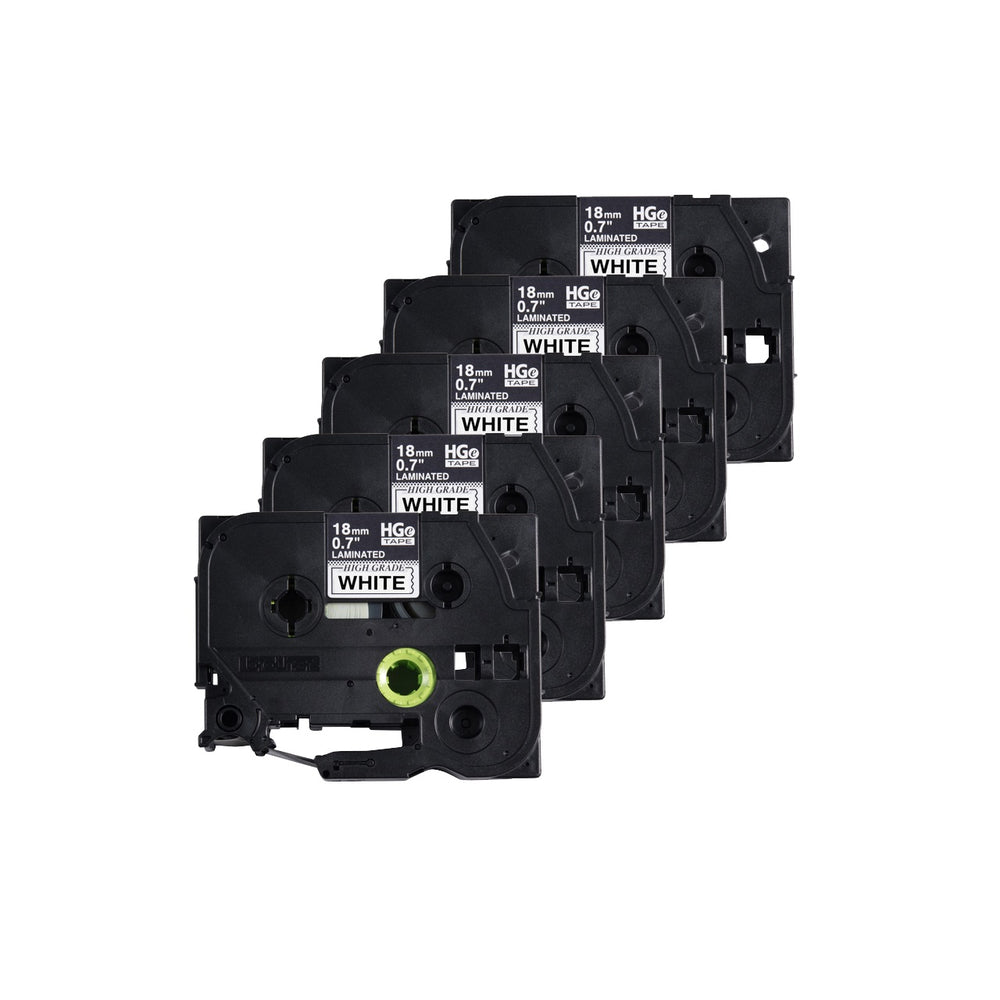 Ruban laminé Brother haute qualité avec adhésif standard – 18 mm – Noir sur blanc – Lot de 5