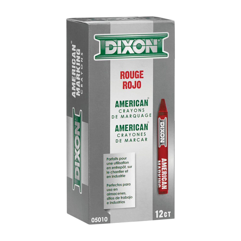 Crayons de marquage industriels américains Dixon - 12,7 cm x 1,4 cm - Rouge - Paquet de 12