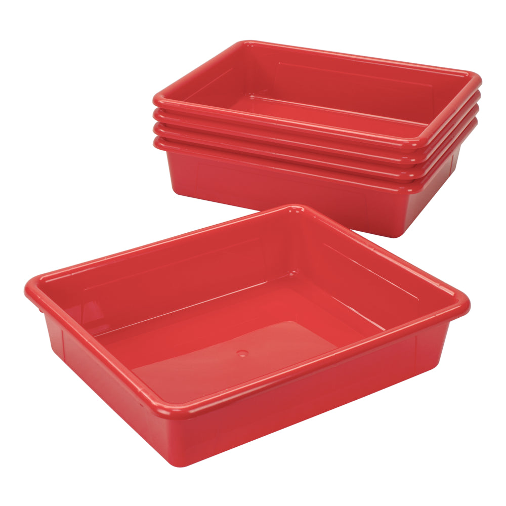 Storex Flat 3" H Stowaway Storage Tray - Red