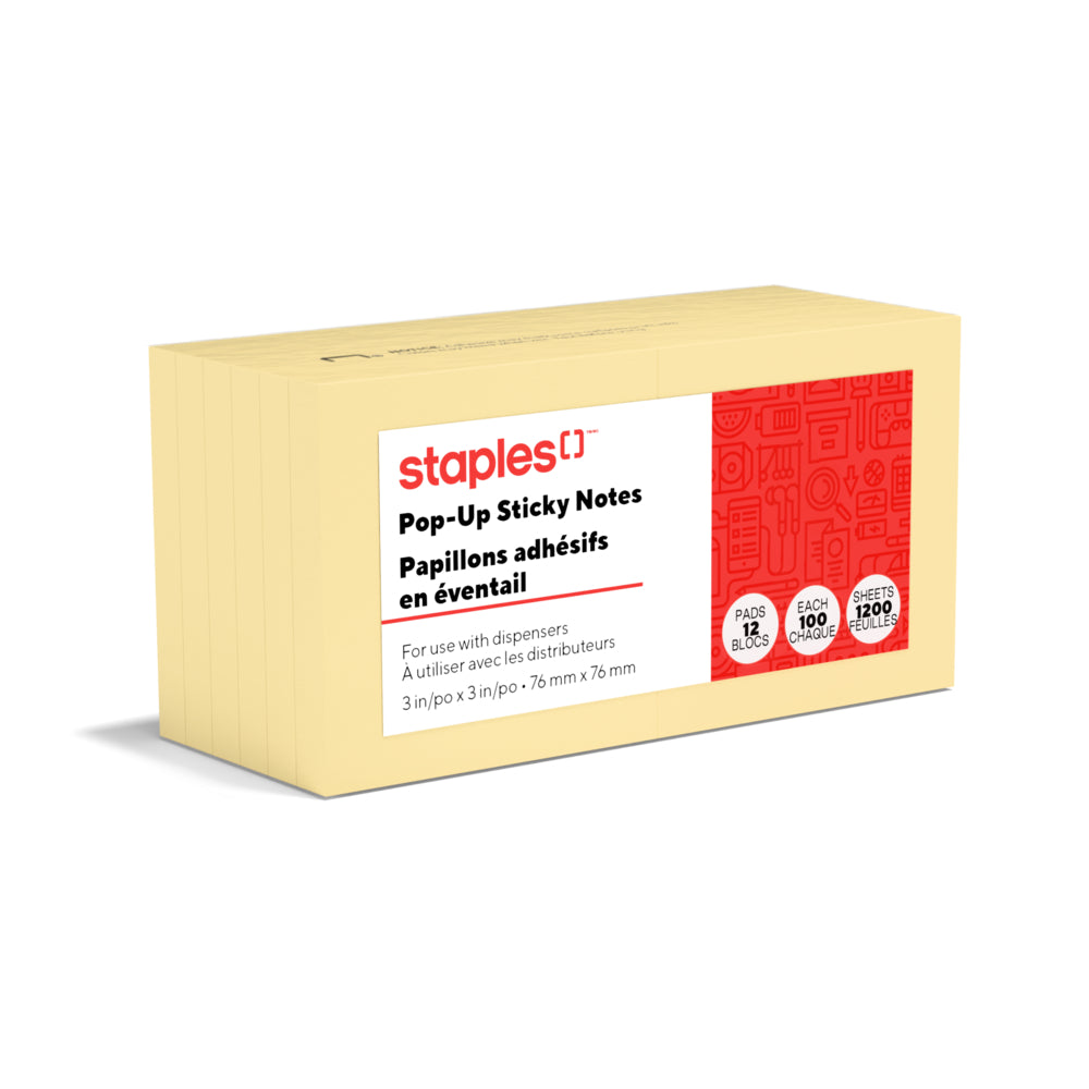 Notes pop-up recyclées Staples Stickies - 3" x 3" - Paquet de 12