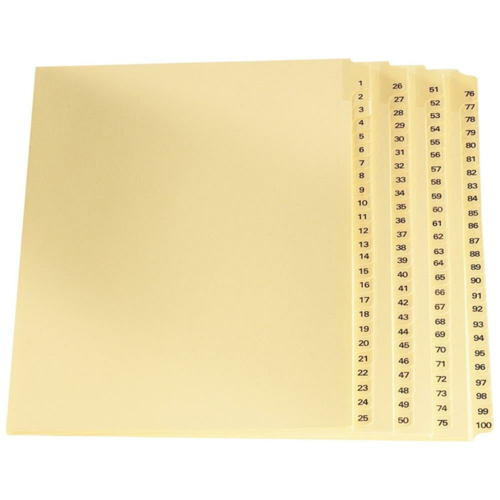 Index des pièces à conviction légales Buff 1 à 100, format lettre