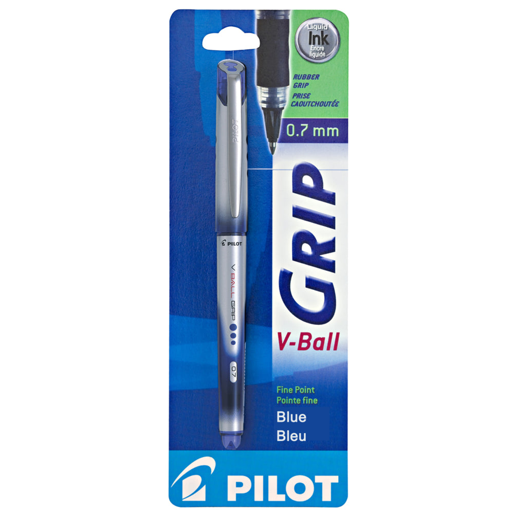 Stylo roller Pilot V-BALL GRIP - Pointe fine - 0,7 mm - Encre bleue - Lot de 10
