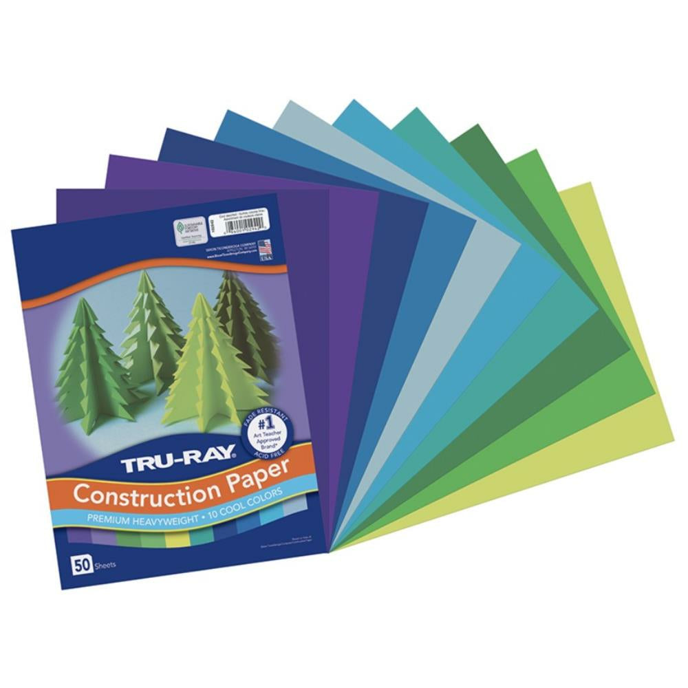 Tru-Ray Construction Paper, Cool Assorted, 22.9cm x 30.5cm, 50 Sheets/pkg