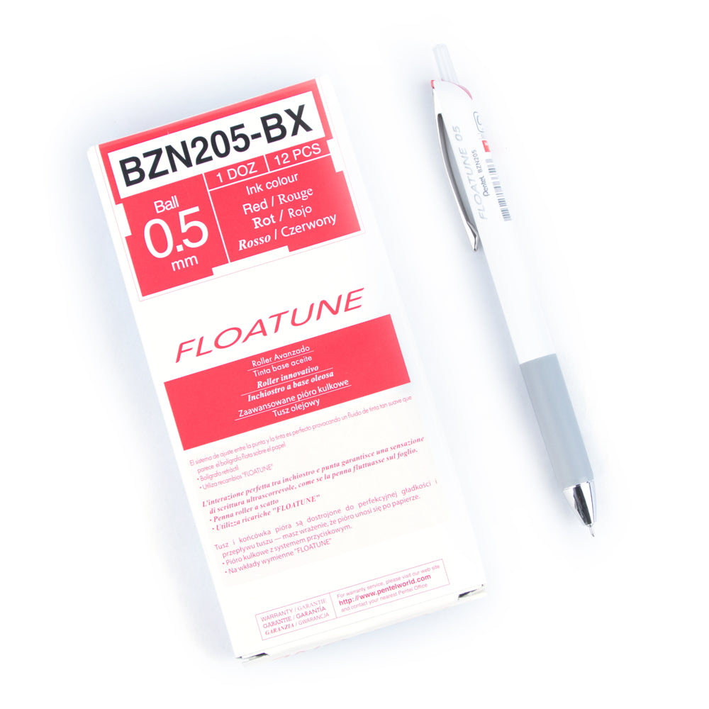 Stylo roller rétractable Pentel Floatune Advanced - Pointe 0,5 mm - Encre rouge - Lot de 12