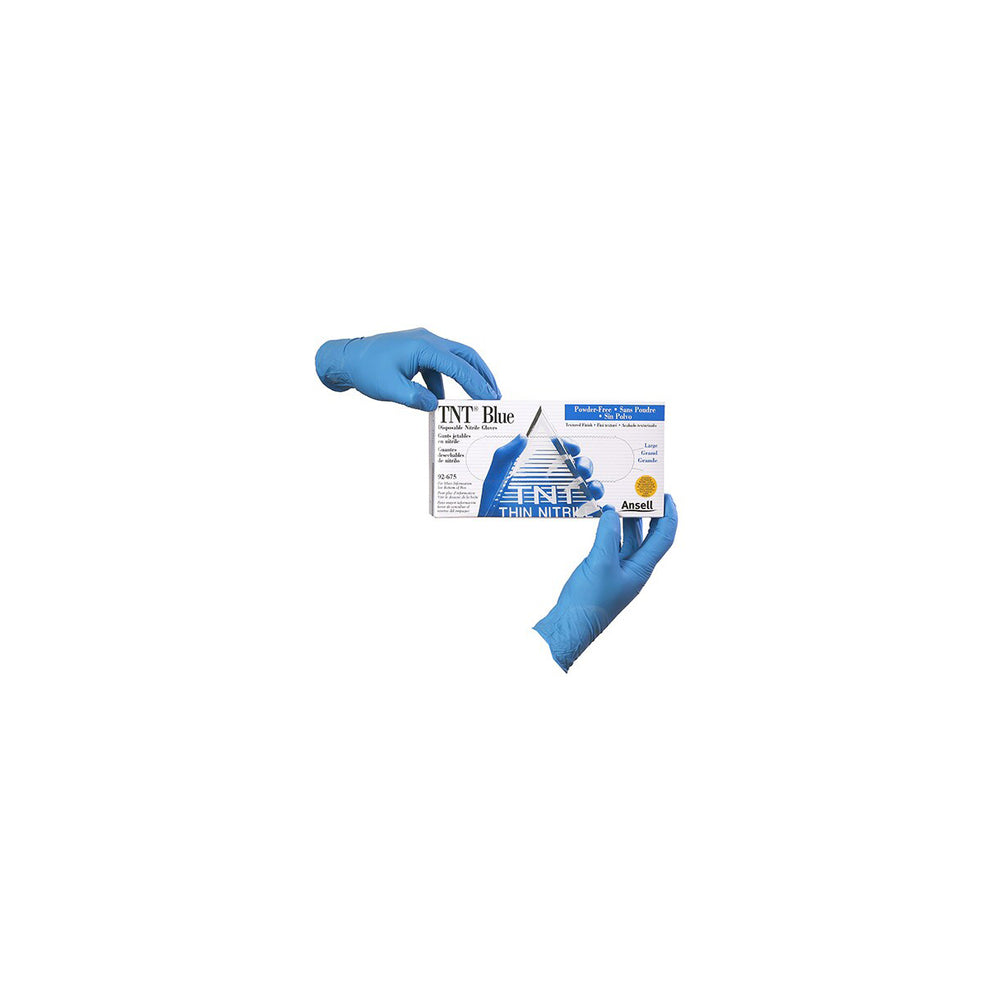 Ansell TNT Gloves Blue Nitrile, Textured Fingertips, Powder Free, 5 mil, Medium, 100 Pack