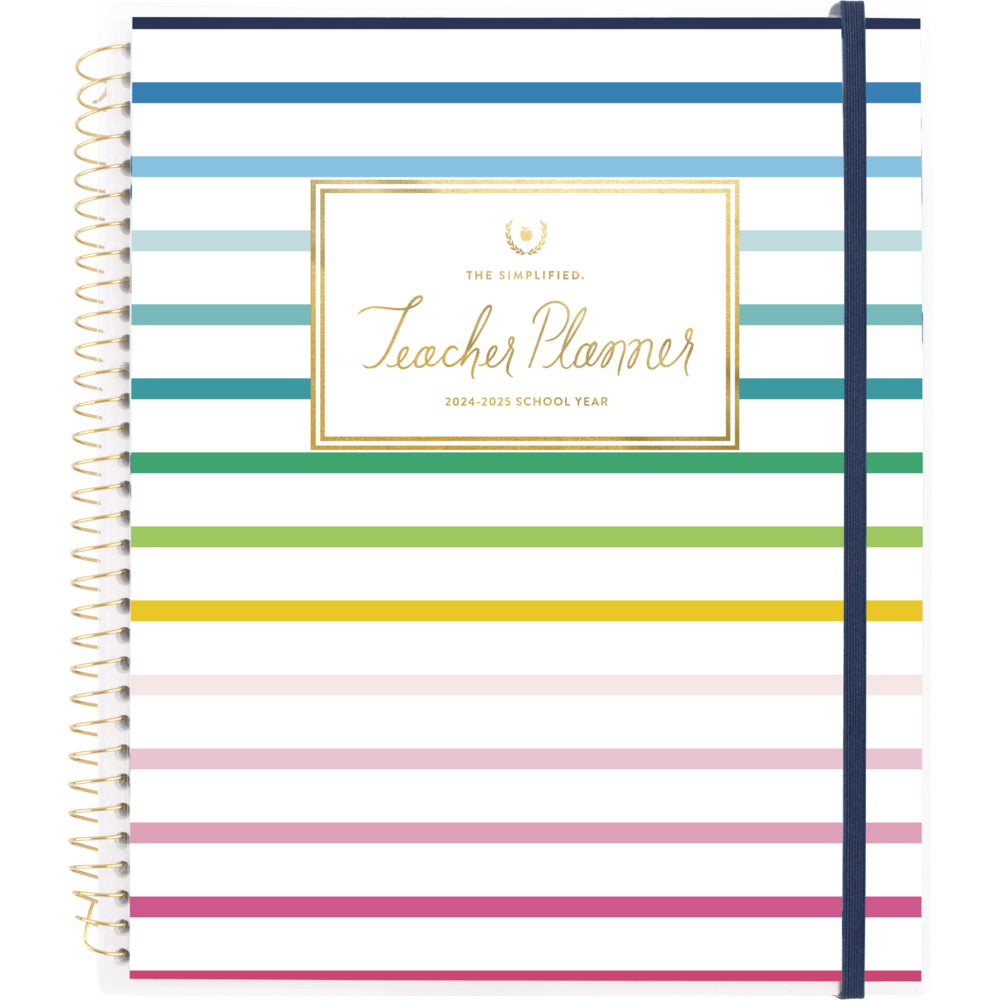AT-A-GLANCE 2024-2025 Emily Ley Happy Stripe Weekly/Monthly Teacher Academic Planner - 8-3/8" x 11" - Multicolour - English