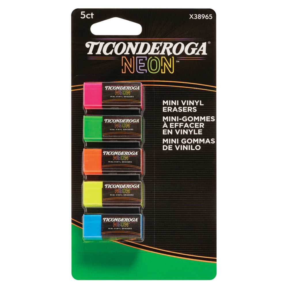 Mini gommes néon Ticonderoga - Couleurs assorties - Lot de 5