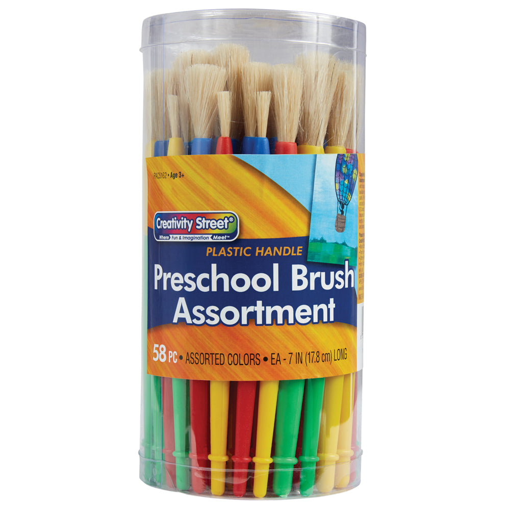 Packs de pinceaux à manche en plastique Creativity Street pour la classe, assortiment de pinceaux pour enfants d'âge préscolaire, 18 cm de long, 58 pinceaux