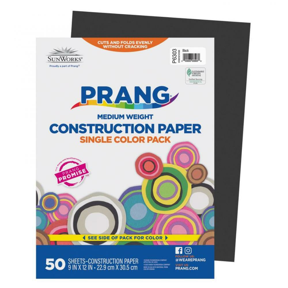 SunWorks Construction Paper, Black, 22.9cm x 30.5cm, 50 Sheets/pkg