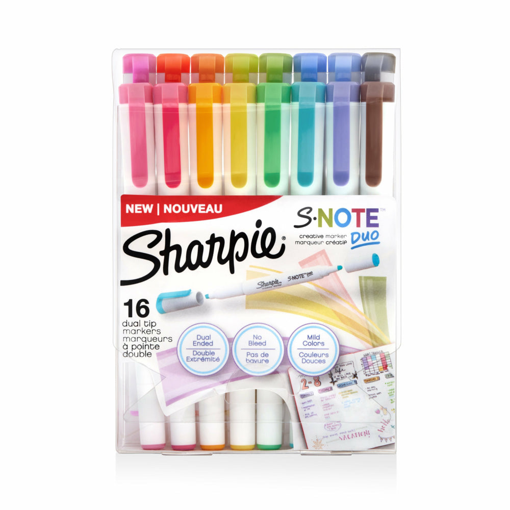 Surligneurs Sharpie S-Note à double pointe – Couleurs assorties – Lot de 16