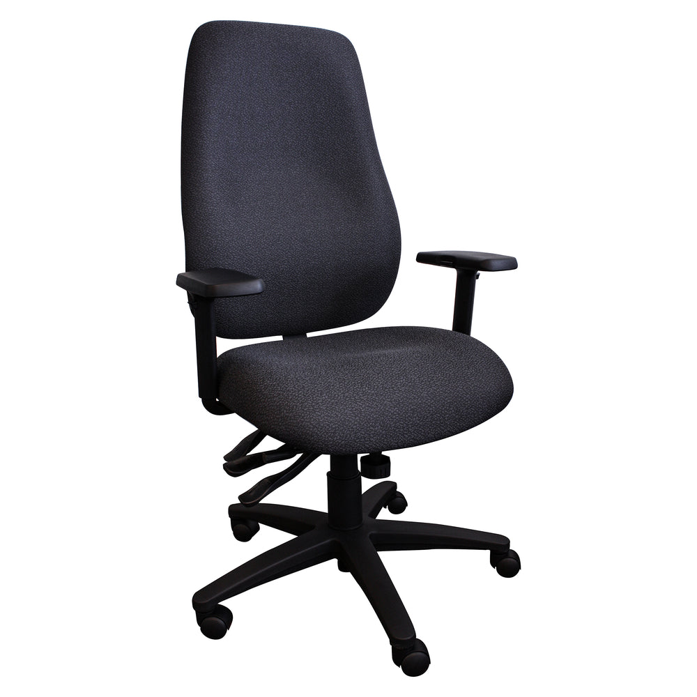 Fauteuil multi-bascules Horizon Cierra à dossier haut avec accoudoirs en T et roulettes pour sols durs - Tissu - Noir