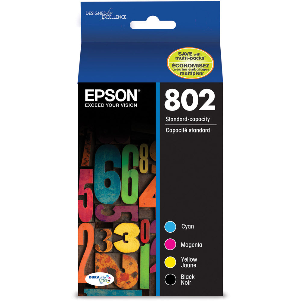 Epson T802 Ink - Standard Yield - Cyan/Magenta/Yellow/Black
