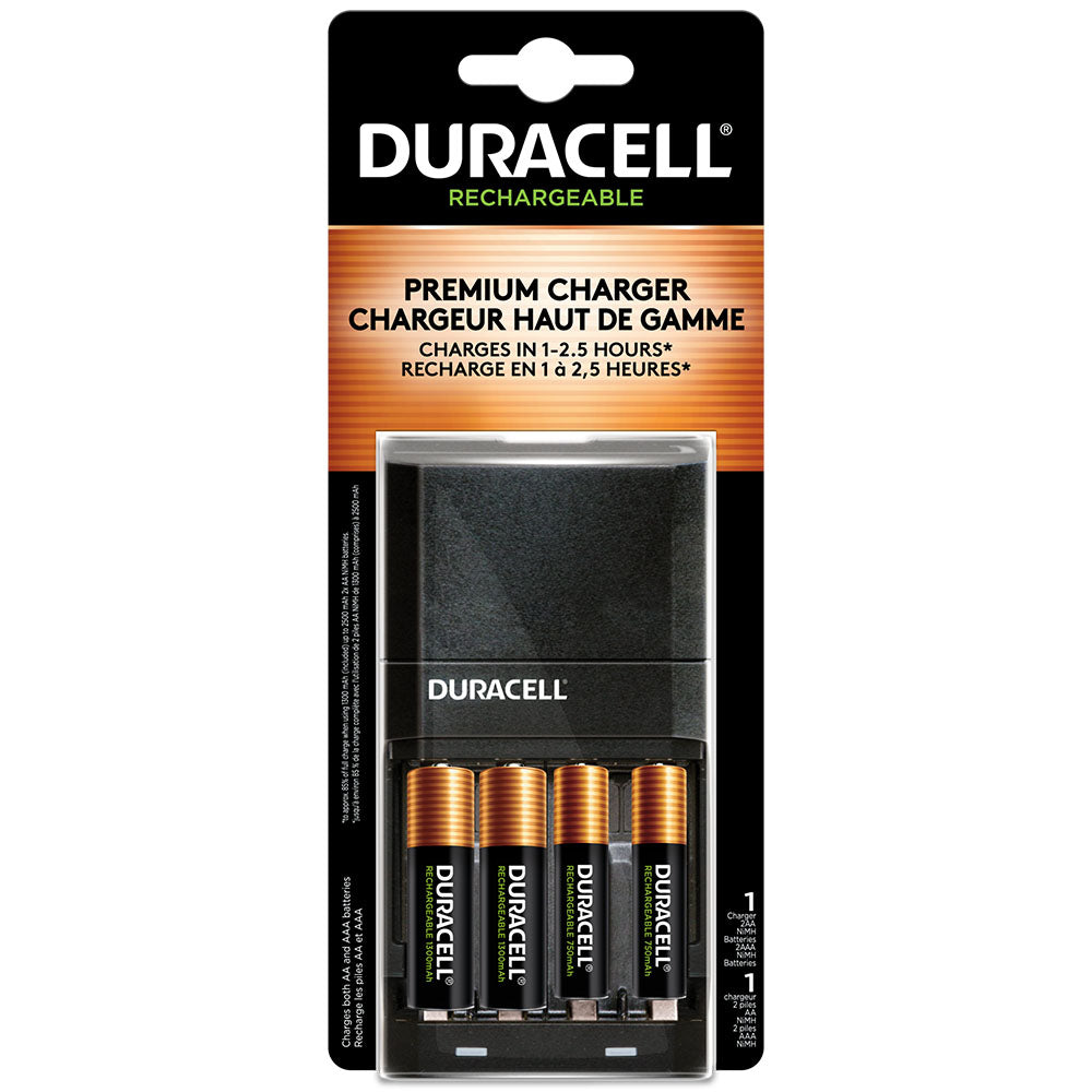 Chargeur de piles Duracell Ion Speed 4000 avec 2 piles rechargeables AA et 2 piles AAA