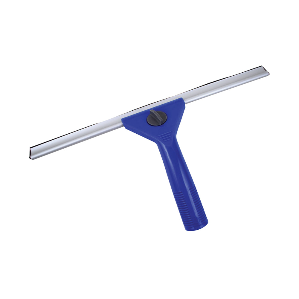Globe Commercial 18"L Complete Plastic Window Squeegee - Blue/Silver