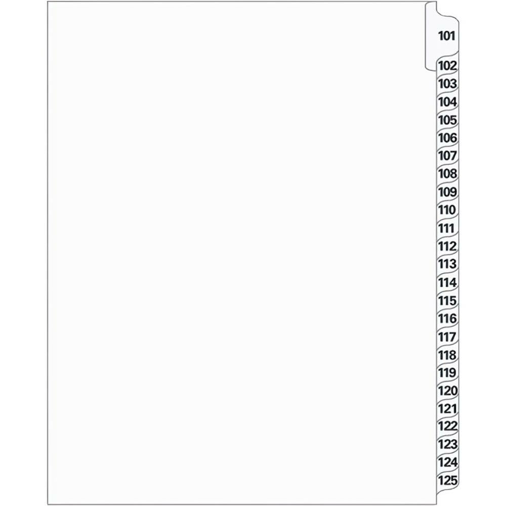 Supreme Litigation Tabs 25th Cut Numeric Set 11" White #101-125