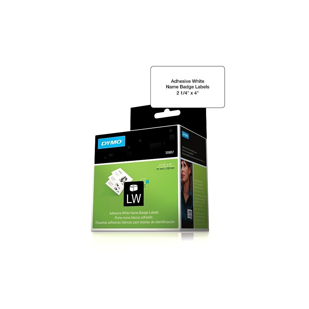Étiquettes autocollantes pour badges nominatifs Dymo LW Label Writer, 5,3 cm x 10,2 cm, blanches, 250 étiquettes
