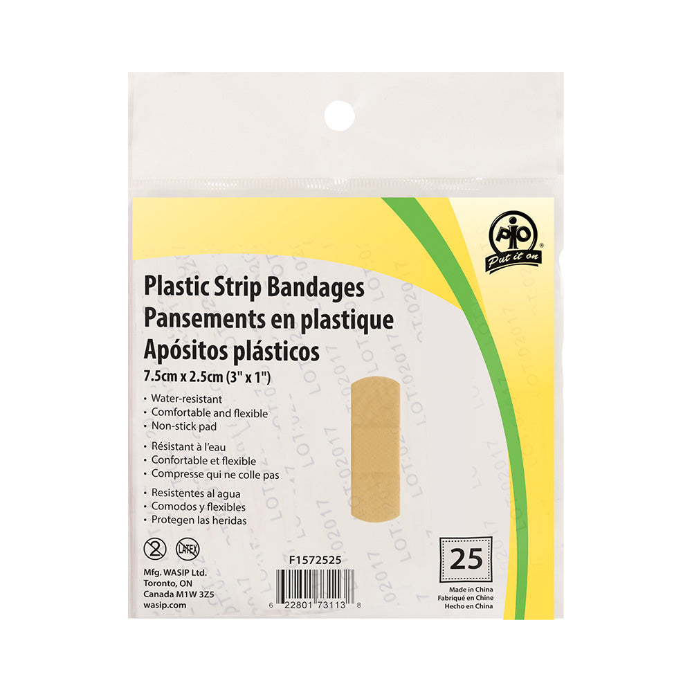 Pansement en plastique Wasip - Grand - 7,5 cm x 2,5 cm - Paquet de 25