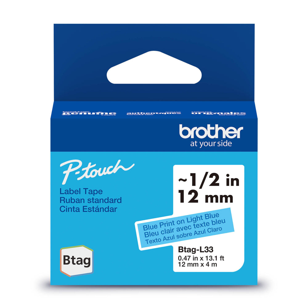 Ruban d'étiquettes Brother BTAGL33 d'origine pour étiqueteuses P-touch - Bleu sur bleu clair - 12 mm l x 4 m L