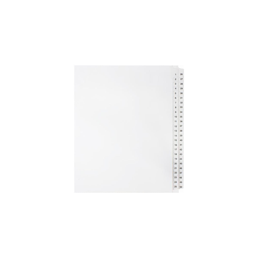 Onglets numériques Sterling, n° 1 à 50, blancs, format lettre, coupe 1/25e, 50/jeu, 1/pqt