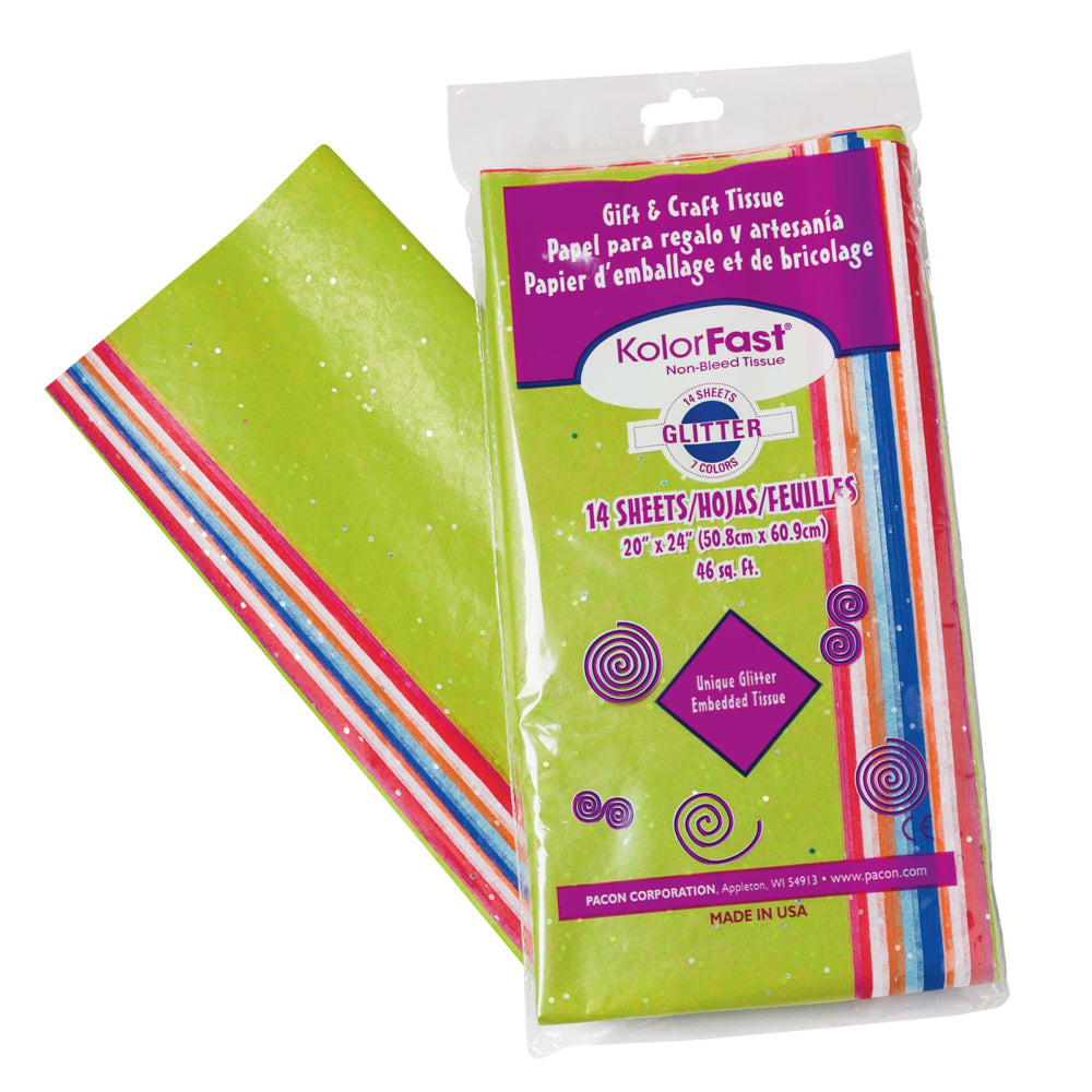 Papier de soie pailleté KolorFast, assortiment de 7 couleurs, 50,8 x 60,9 cm, 14 feuilles/paquet