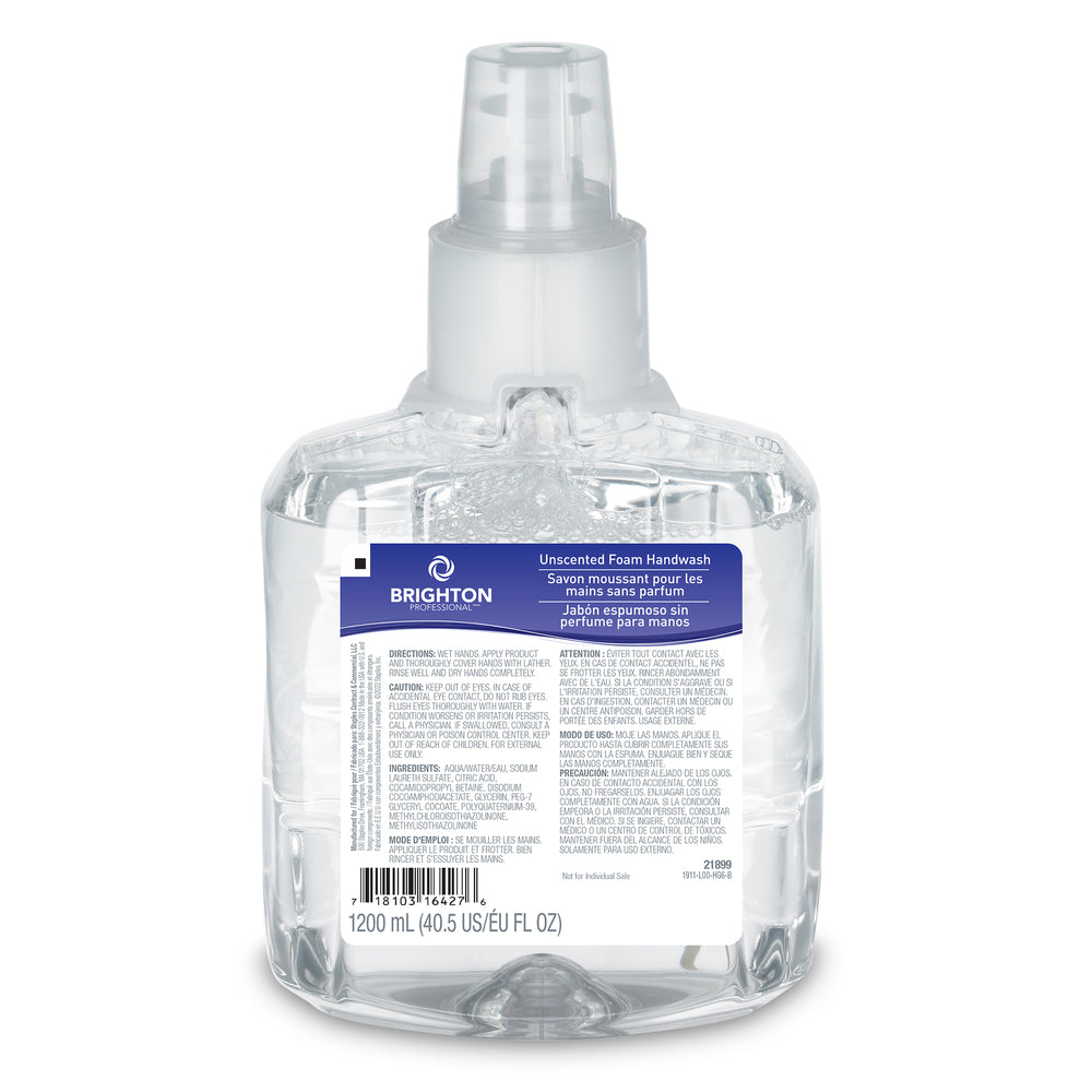 Recharge de savon mousse pour les mains Brighton Professional Clear & Mild pour distributeur LTX-12 - 1 200 ml - Lot de 2