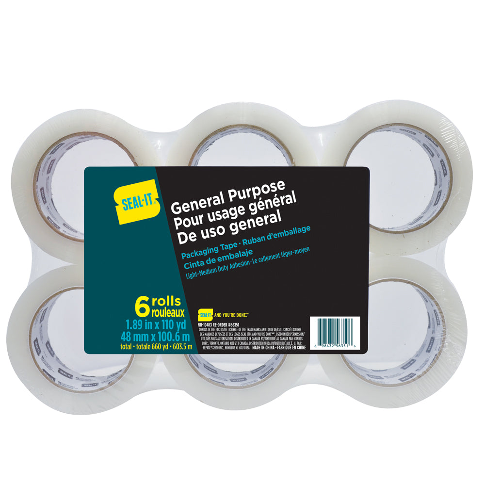 Seal-It All Purpose Clear Packing Tape - 48mm x 100m - 6 Pack